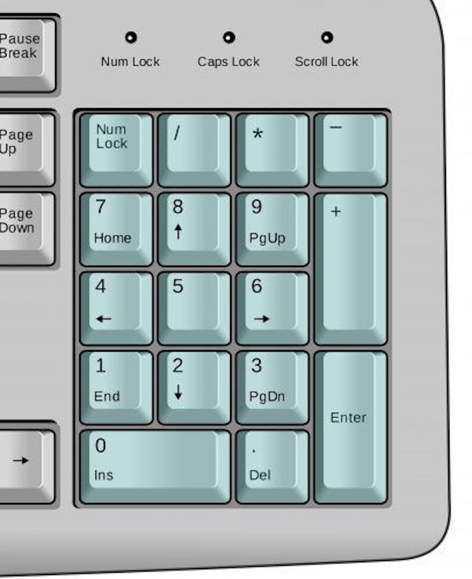 Управление курсором мышки с клавиатуры. Показан цифровой блок (NumPad).