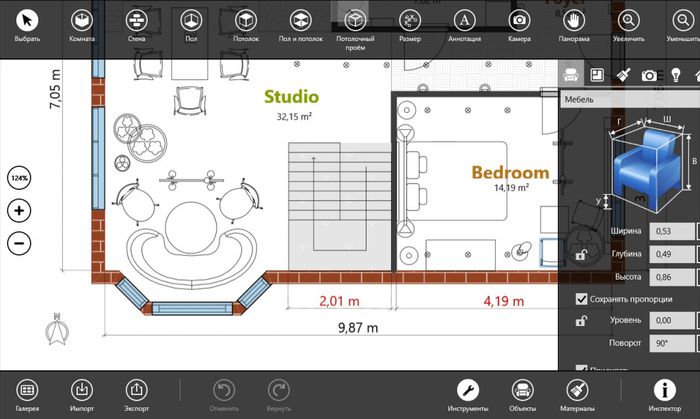 Live Interior 3D – комплексное приложение для создания 2D- и 3D-планов дизайна интерьера на компьютерах с Windows 8 и 10 - Добавляйте комментарии, размеры и другие обозначения на Ваши чертежи.