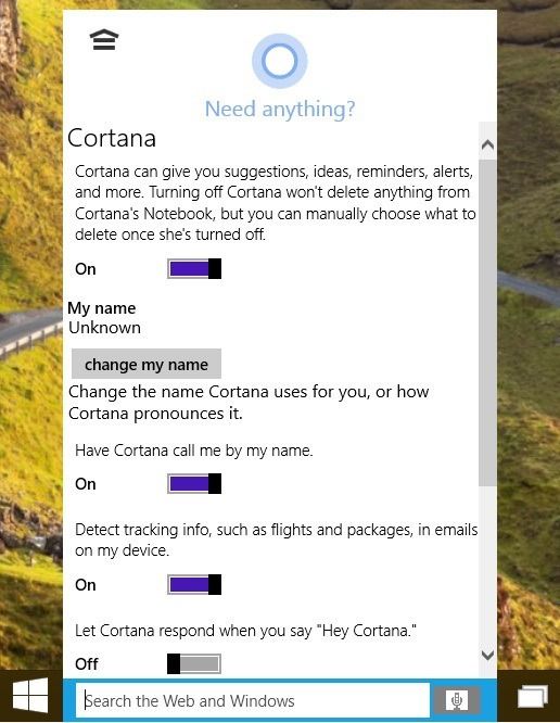 Cortana в Windows 10 build 9901