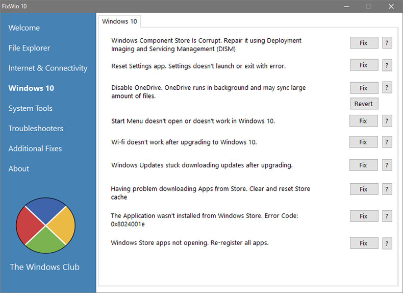 Исправление ошибок Windows 10, с помощью программы FixWin