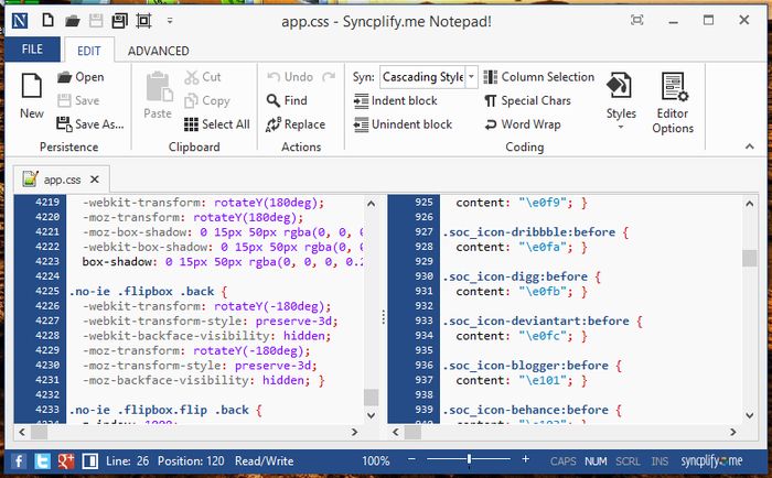 Syncplify.me Notepad – альтернатива Notepad++ с современным, Ribbon-подобным интерфейсом