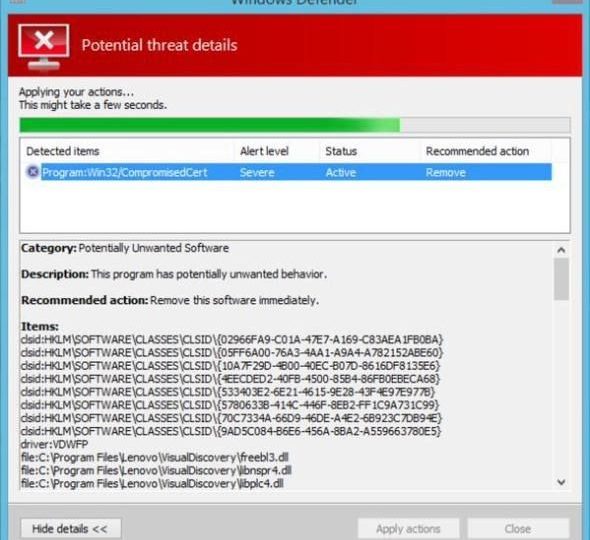 Windows Defender может удалить Superfish с ноутбуков Lenovo