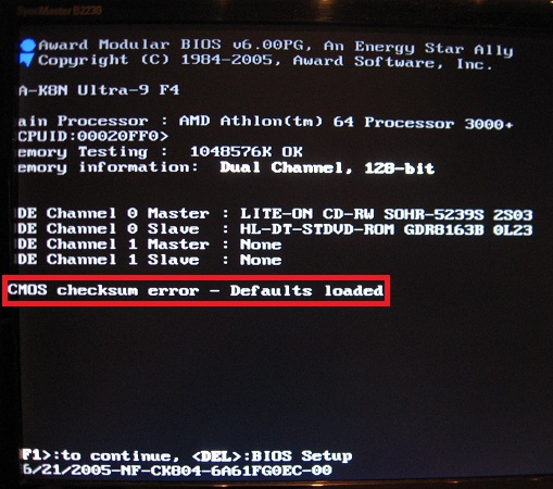 Cmos checksum error defaults loaded исправить при загрузке