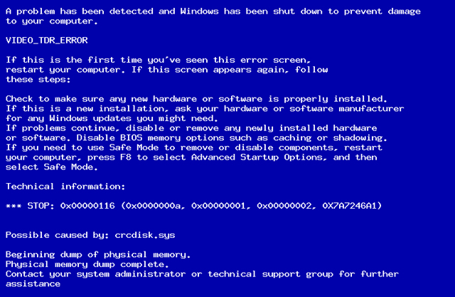 Исправить код 0x00000116 ошибки Windows 7
