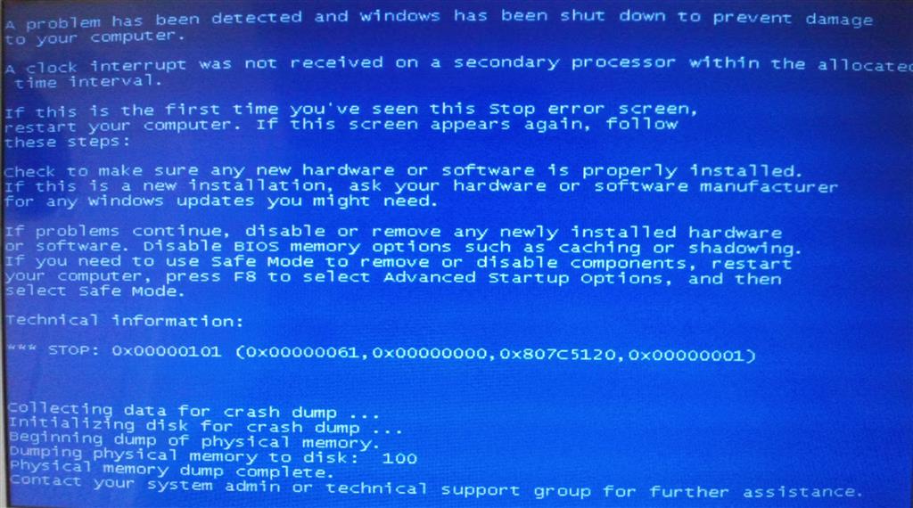Исправить ошибку 0x00000101 синий экран Windows 7