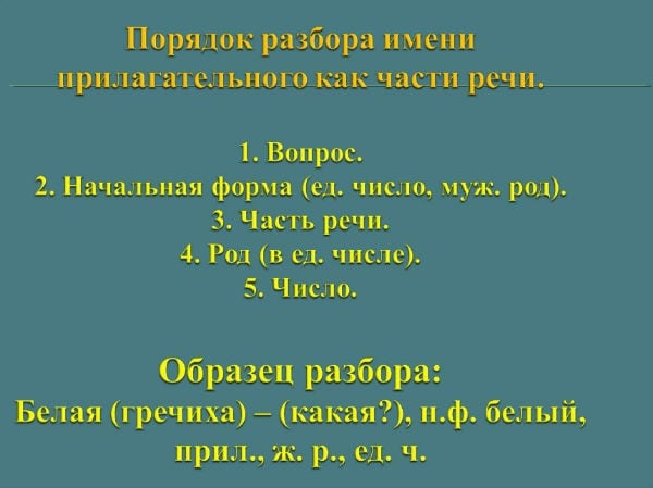 Разбор прилагательного как части речи