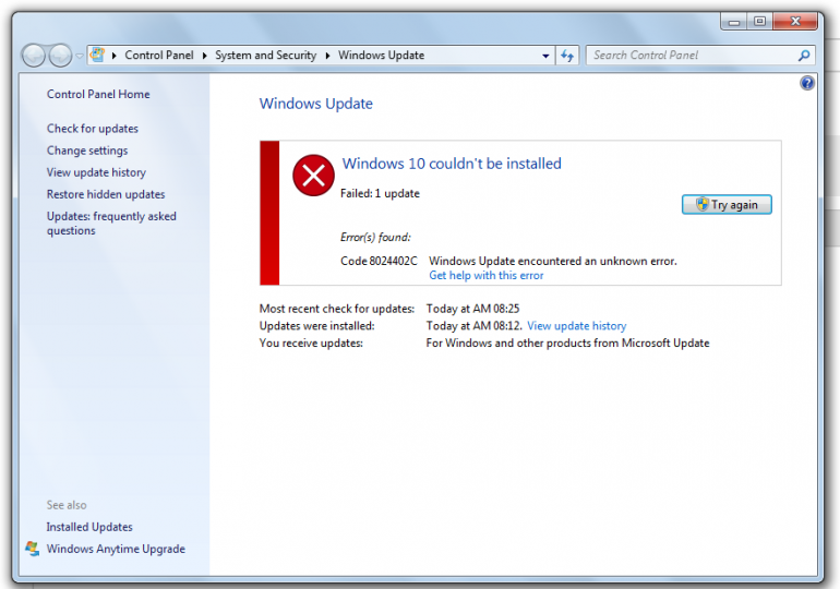 Исправить ошибку 8024402c при обновлении Windows 7