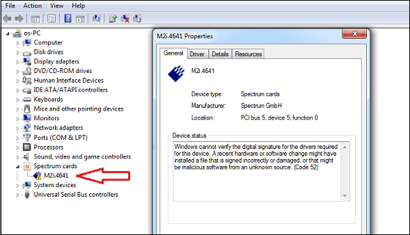 Не удается проверить цифровую подпись драйверов (код 52) — Решение