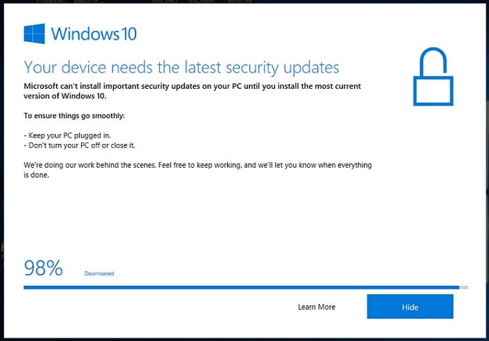 Your device needs the latest security updates в Windows 10